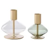 Bougeoir en verre et métal doré (lot de 2) - design arrondi, transparent/vert