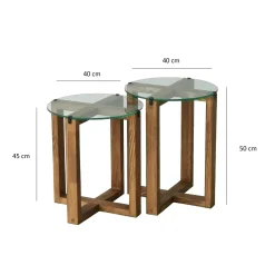 Bout de canapé bois brun avec plateau verre (lot de 2) ANZIO