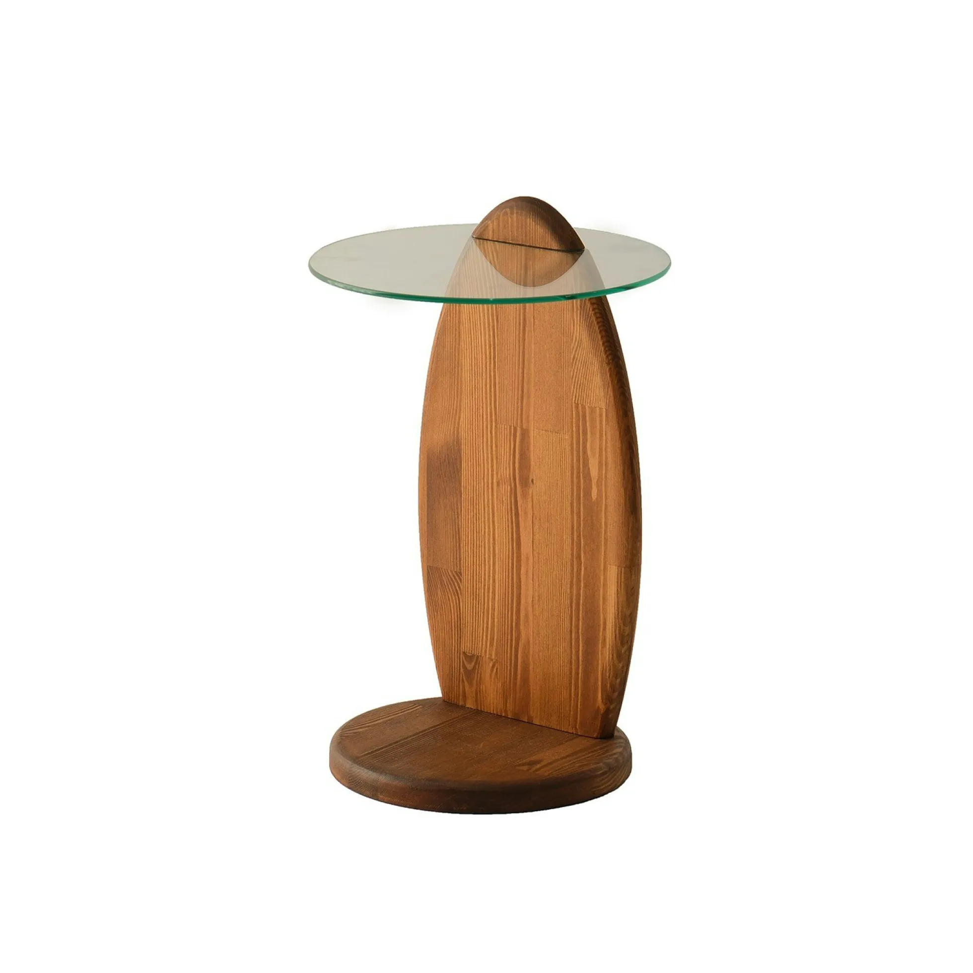 Bout de canapé bois brun et verre - forme ronde ANZIO