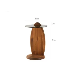 Bout de canapé bois brun et verre fumé - forme ronde ANZIO