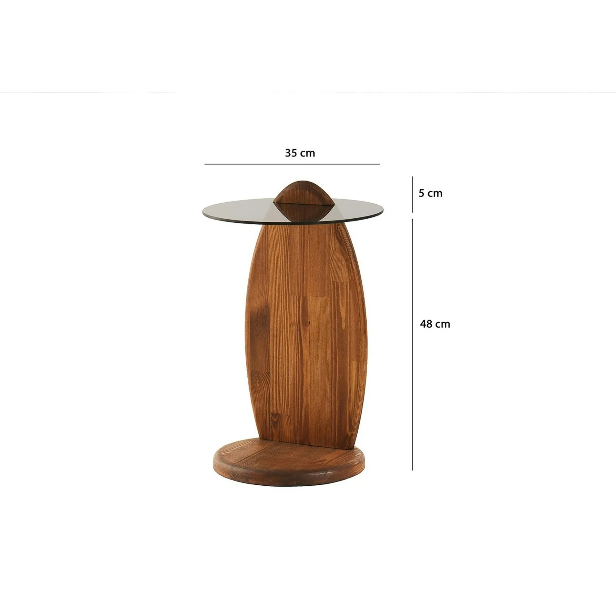 Bout de canapé bois brun et verre fumé - forme ronde ANZIO
