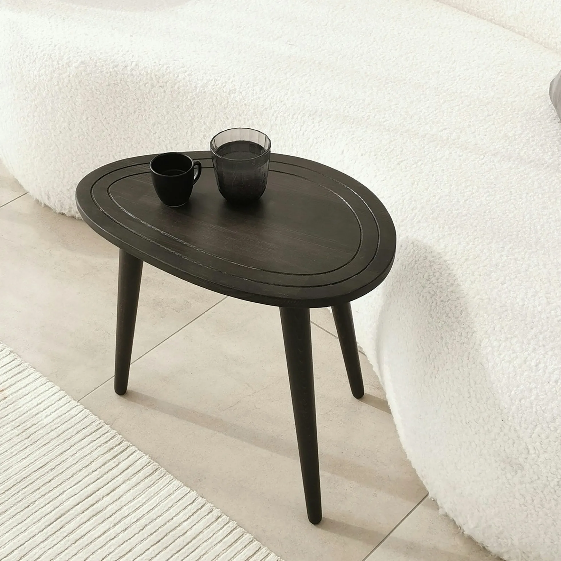 Bout de canapé bois gris foncé - tronc d'arbre (lot de 2) TENA