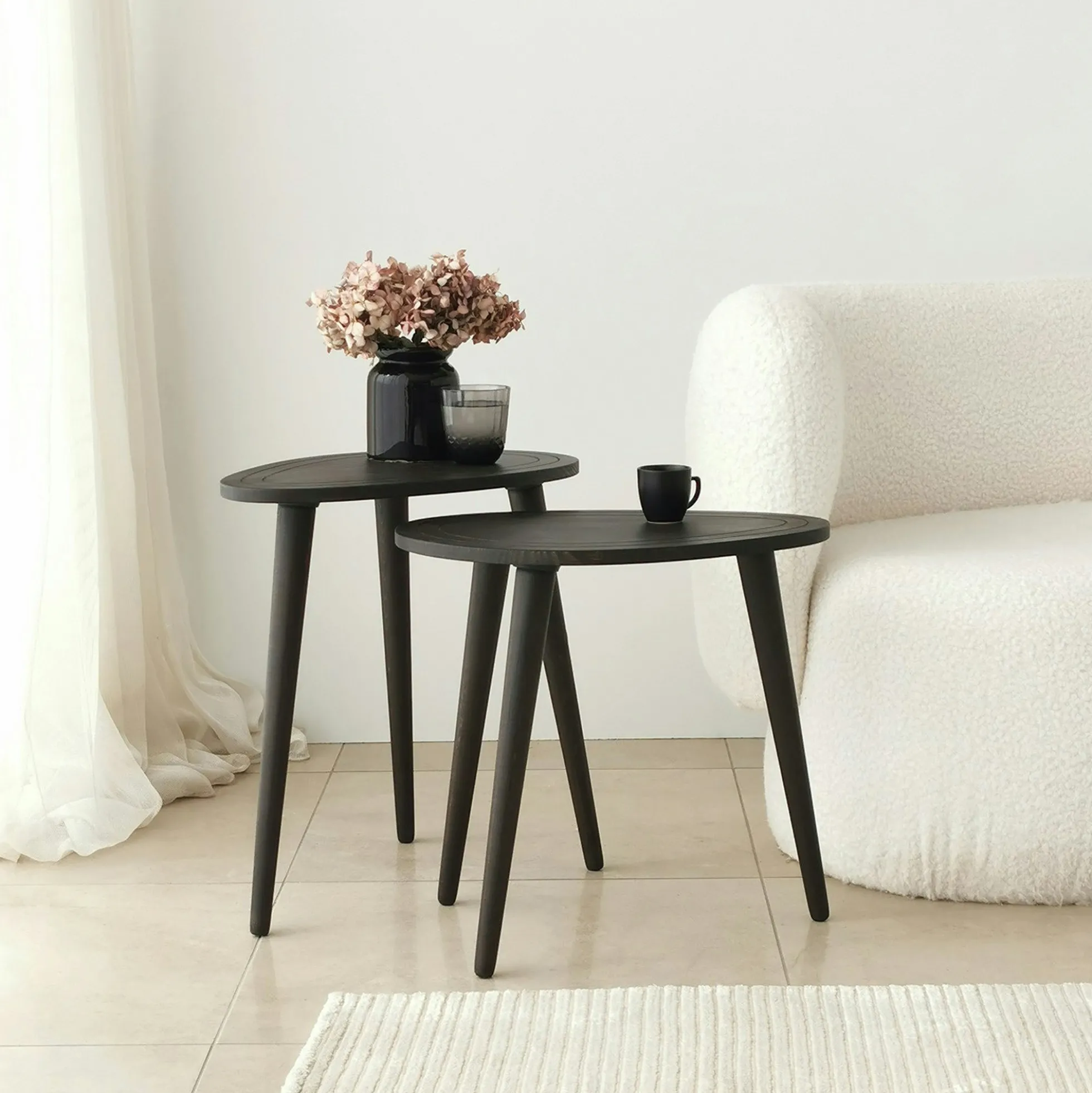 Bout de canapé bois gris foncé - tronc d'arbre (lot de 2) TENA