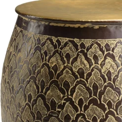 Bout de canapé brun antique motifs orientaux plateau doré NADOR