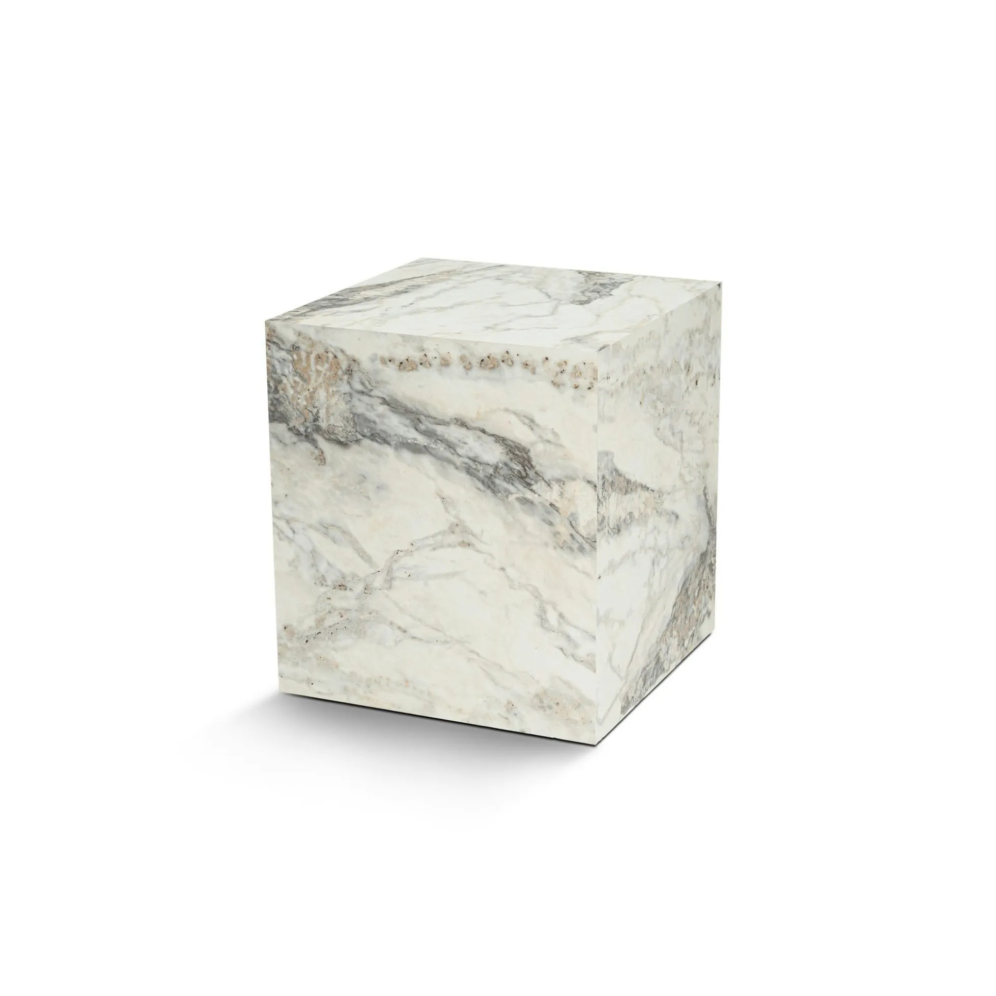 Bout de canapé cube effet marbre blanc - style design MARFA