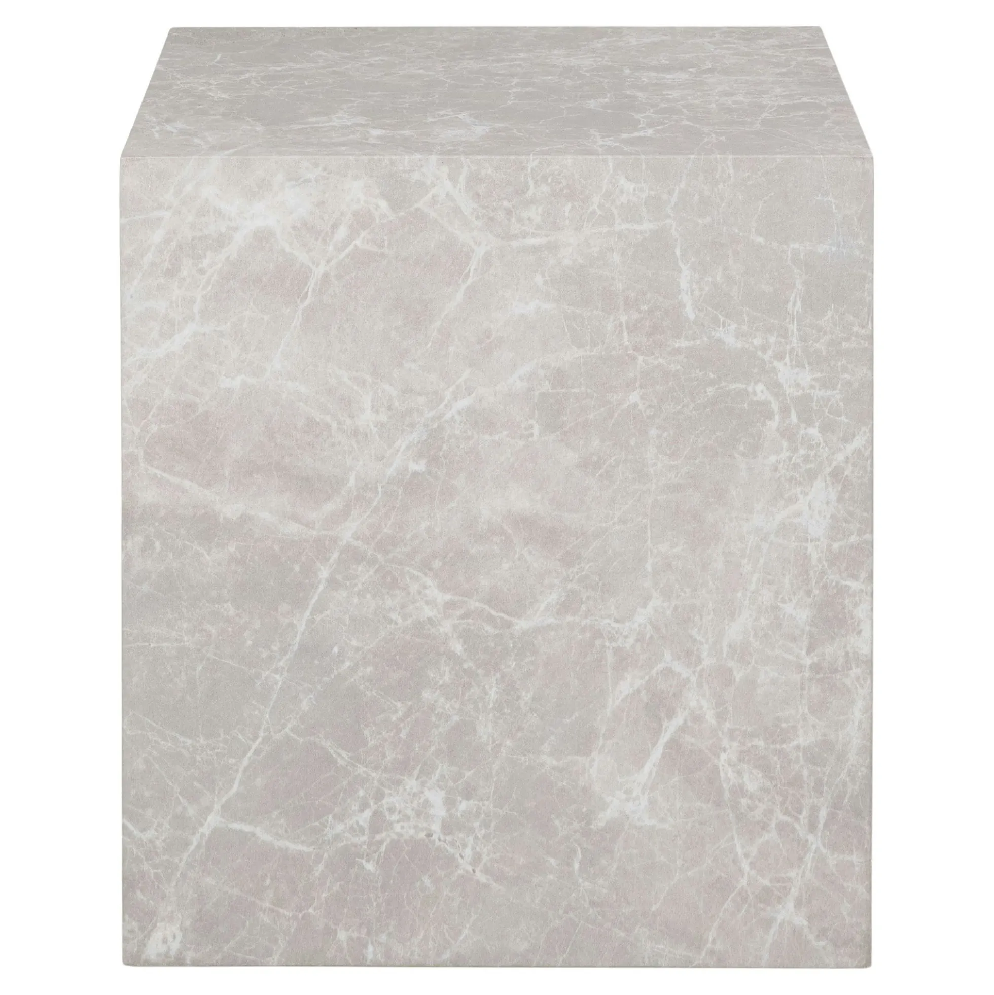 Bout de canapé cube - effet marbre beige, design contemporain TRINITE