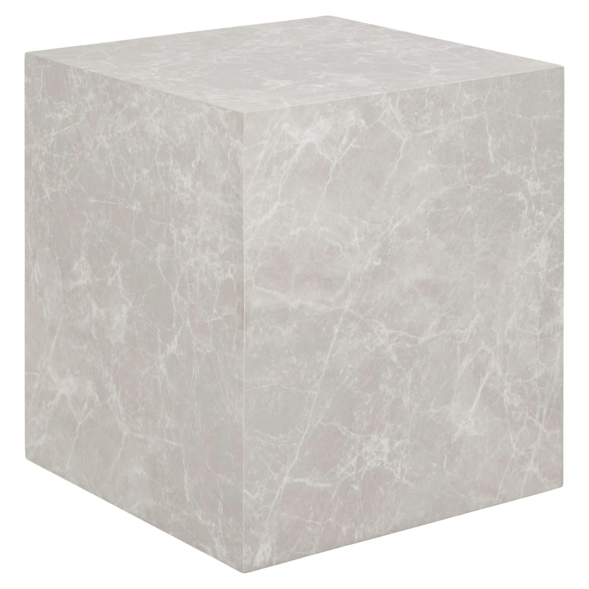 Bout de canapé cube - effet marbre beige, design contemporain TRINITE