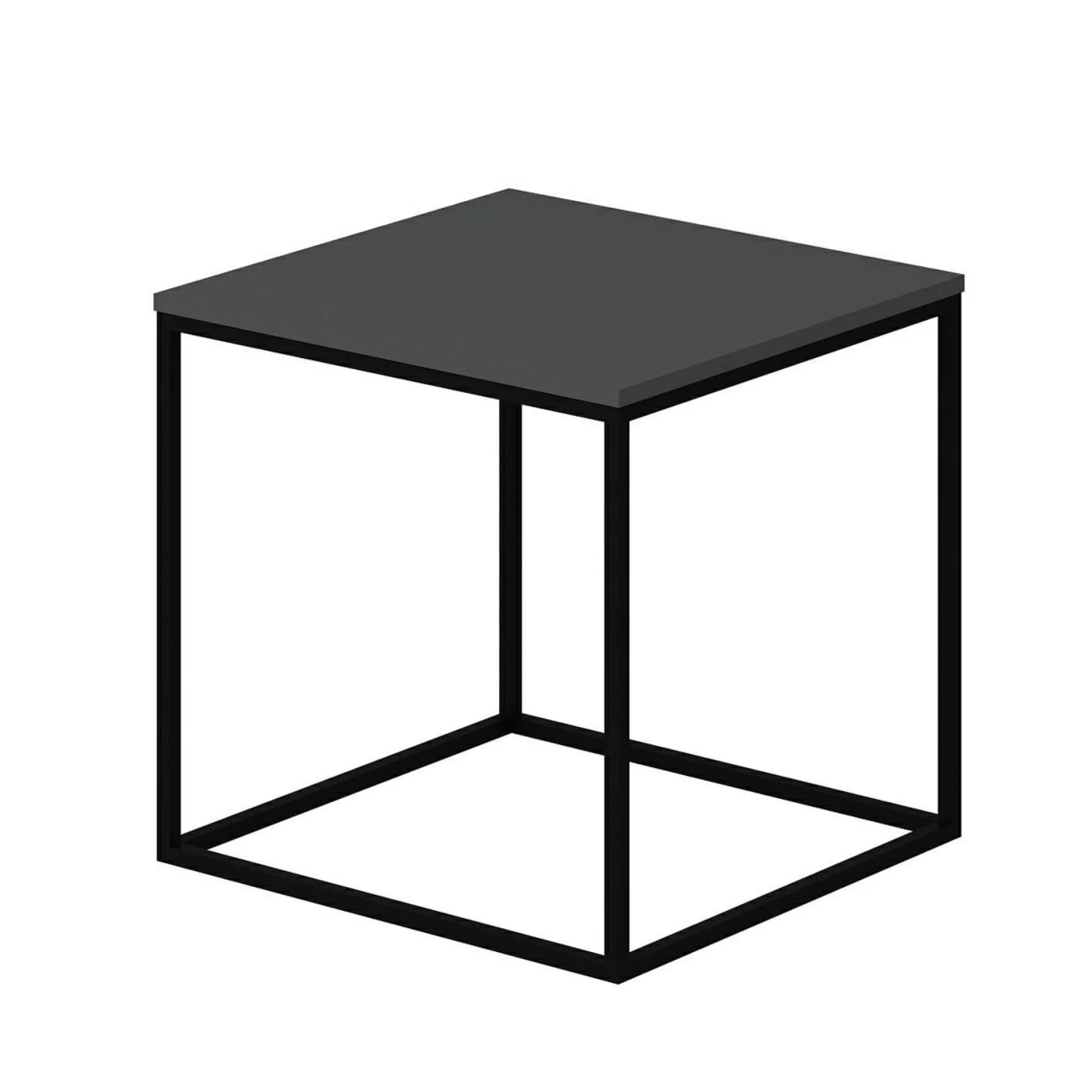 Bout de canapé cube, plateau gris foncé pieds métal JENA
