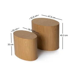 Bout de canapé design effet bois - forme ovale (2 pièces) MARFA
