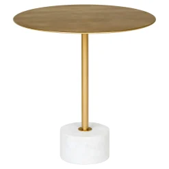 Bout de canapé design en marbre avec plateau doré Ø51 cm TALLINN