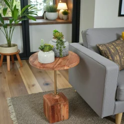 Bout de canapé en bois d'acacia F.S.C® rond D 40, 5 cm