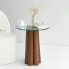 Bout de canapé en verre et bois brun - base sculptée ANZIO