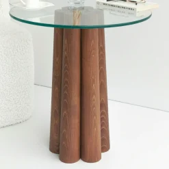 Bout de canapé en verre et bois brun - base sculptée ANZIO