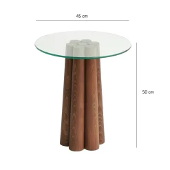Bout de canapé en verre et bois brun - base sculptée ANZIO