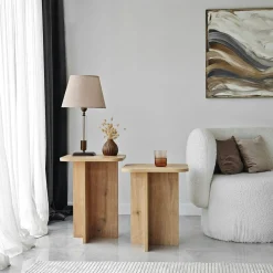 Bout de canapé gigogne bords arrondis décor bois (x2) MARFA