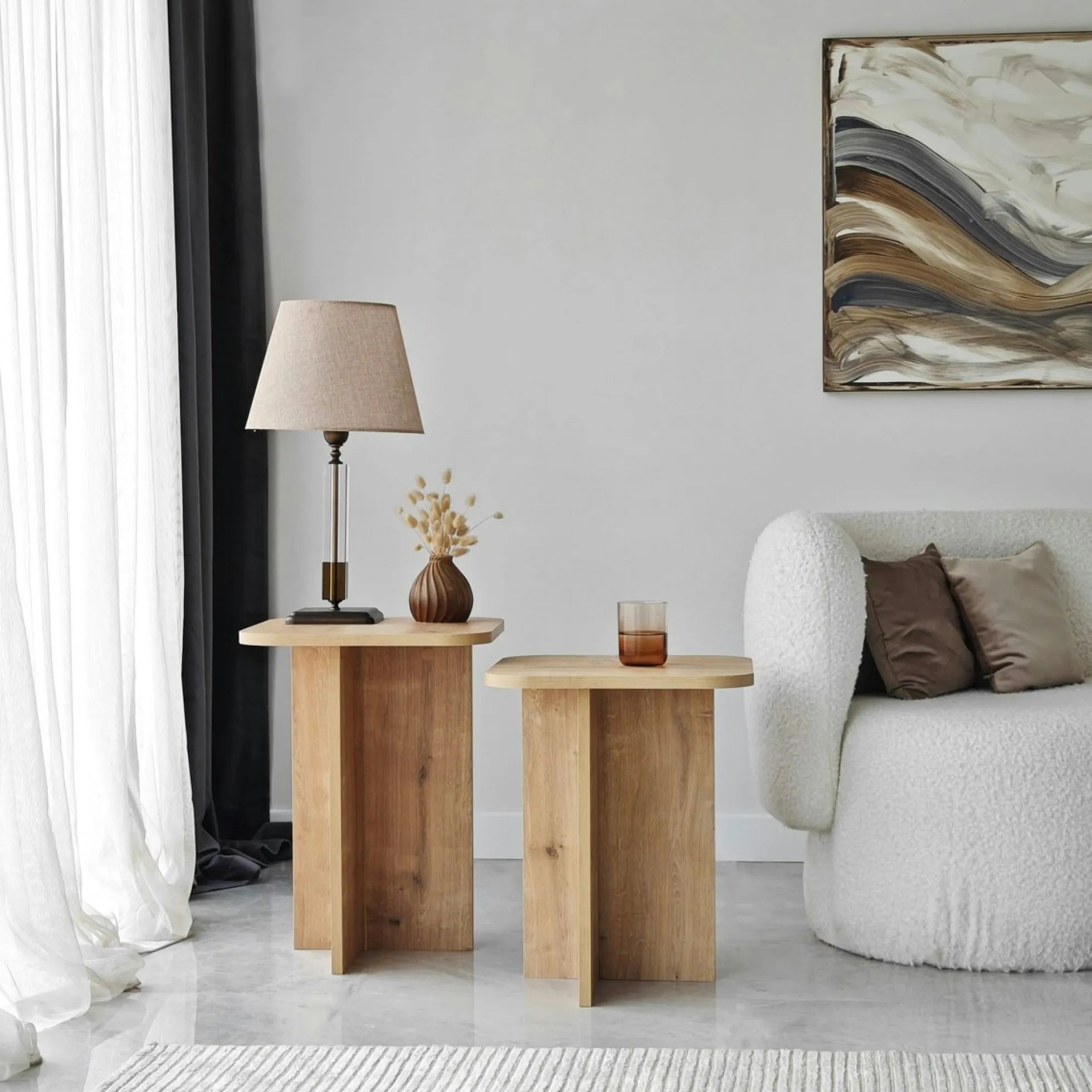 Bout de canapé gigogne bords arrondis décor bois (x2) MARFA