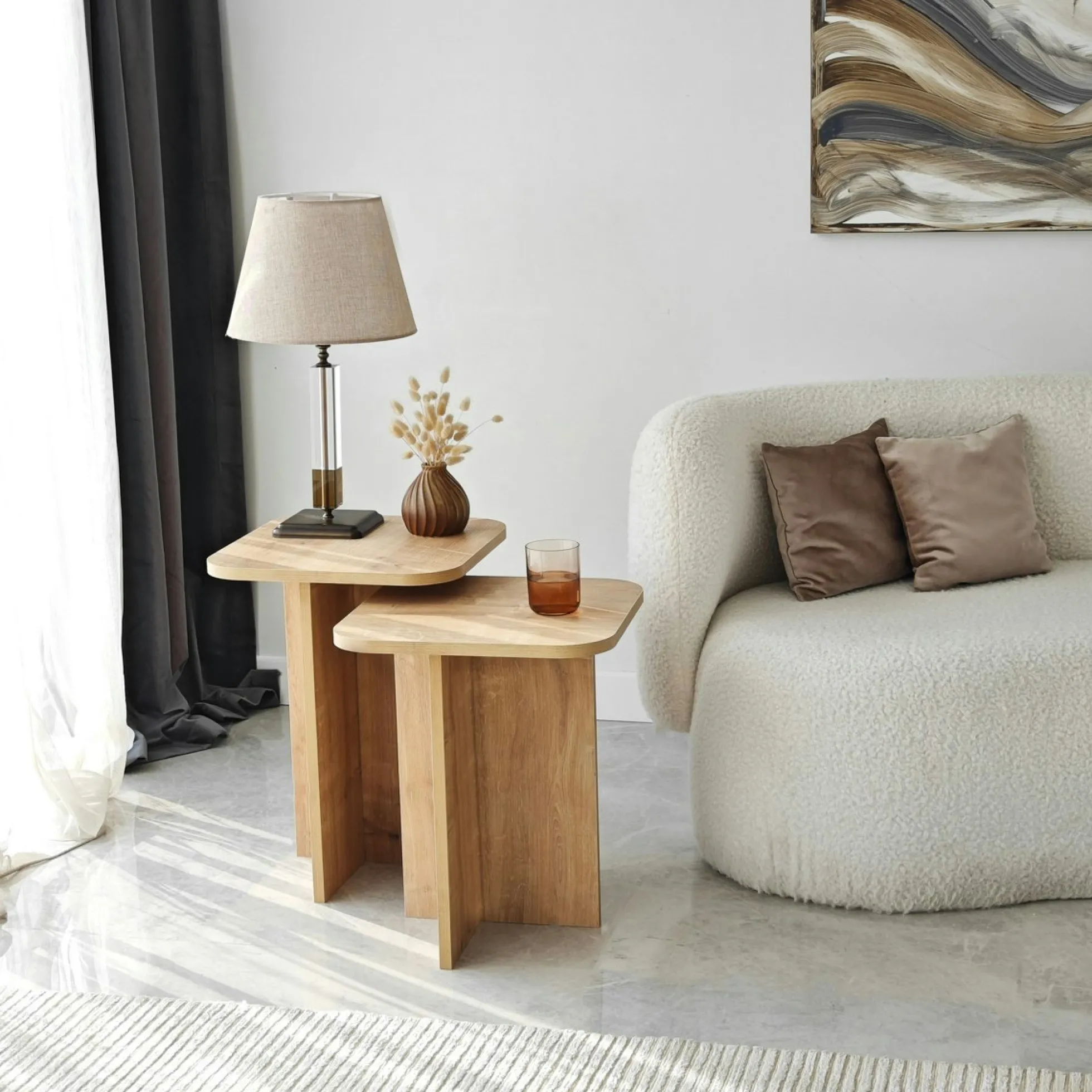 Bout de canapé gigogne bords arrondis décor bois (x2) MARFA