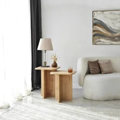 Bout de canapé gigogne bords arrondis décor bois (x2) MARFA