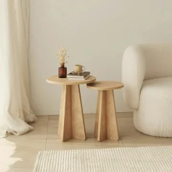 Bout de canapé gigogne rond effet bois clair (lot de 2) MARFA