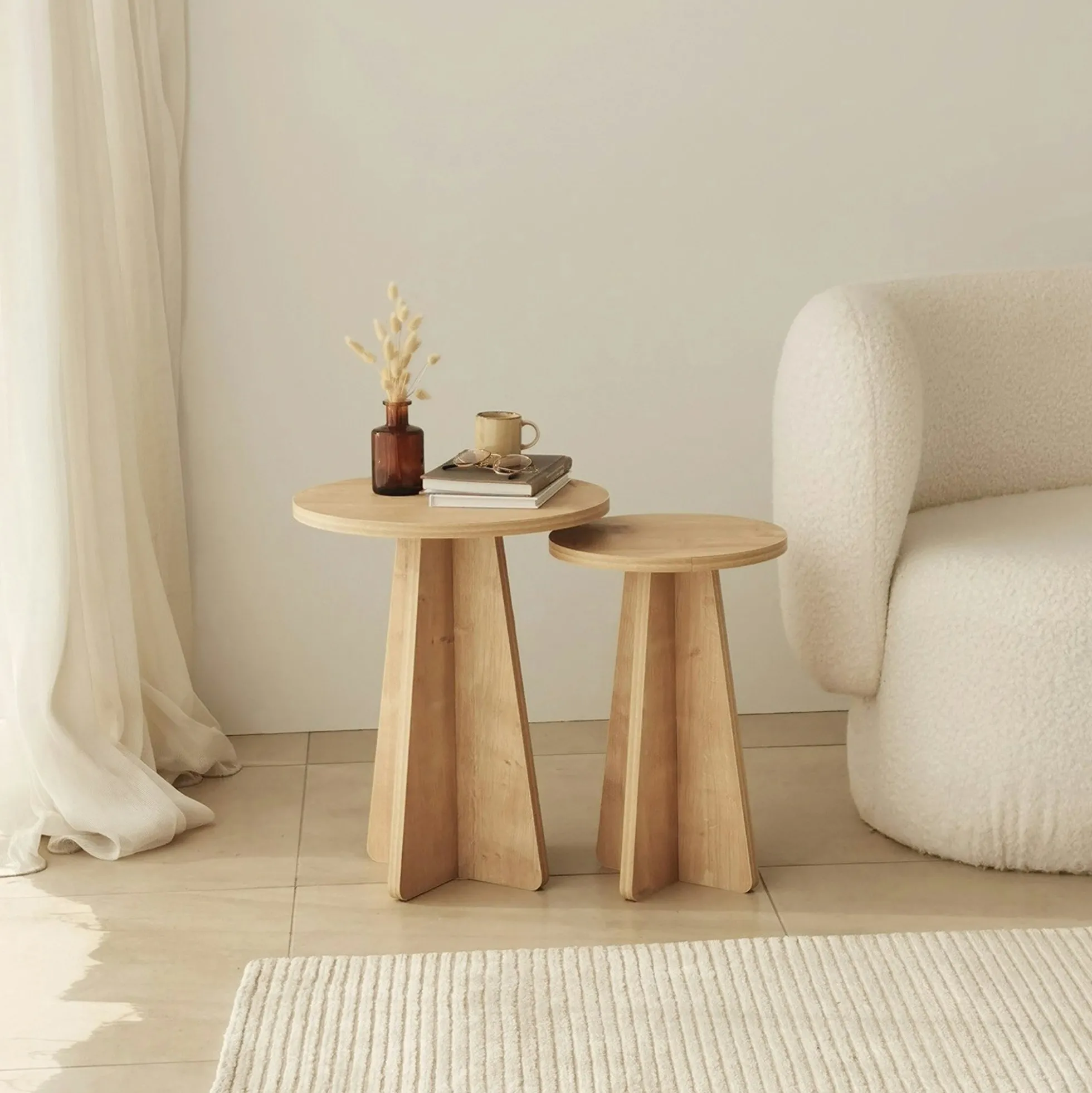 Bout de canapé gigogne rond effet bois clair (lot de 2) MARFA