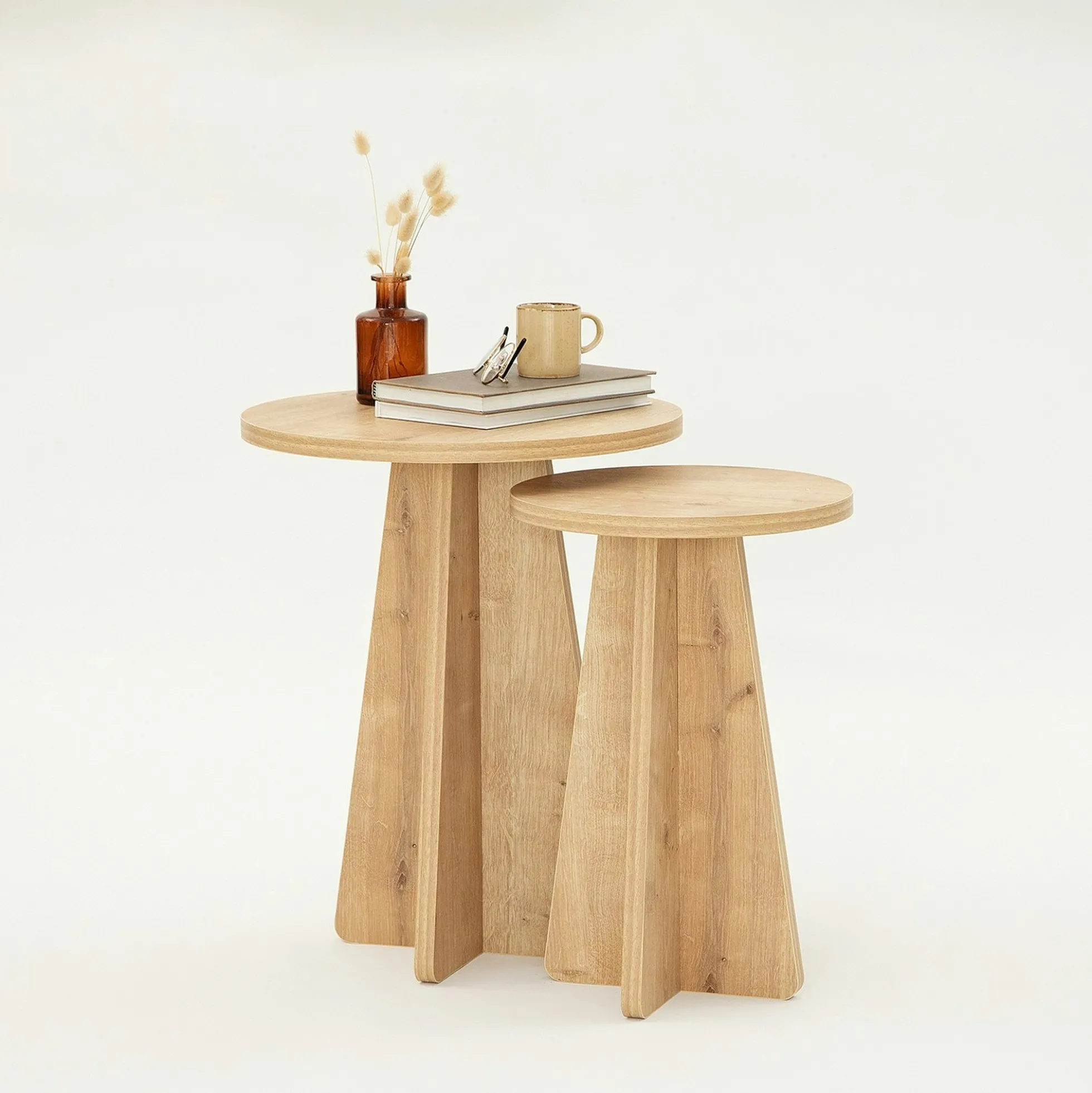 Bout de canapé gigogne rond effet bois clair (lot de 2) MARFA