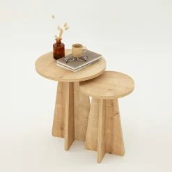 Bout de canapé gigogne rond effet bois clair (lot de 2) MARFA