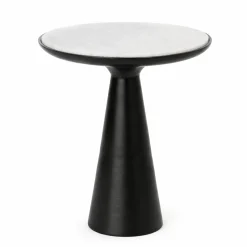 Bout de canapé marbre blanc et pied noir Ø38 cm DUOMO
