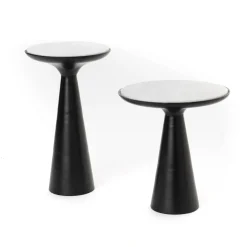 Bout de canapé marbre blanc et pied noir Ø45 cm DUOMO