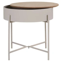 Bout de canapé métal beige plateau effet bois ODENSE