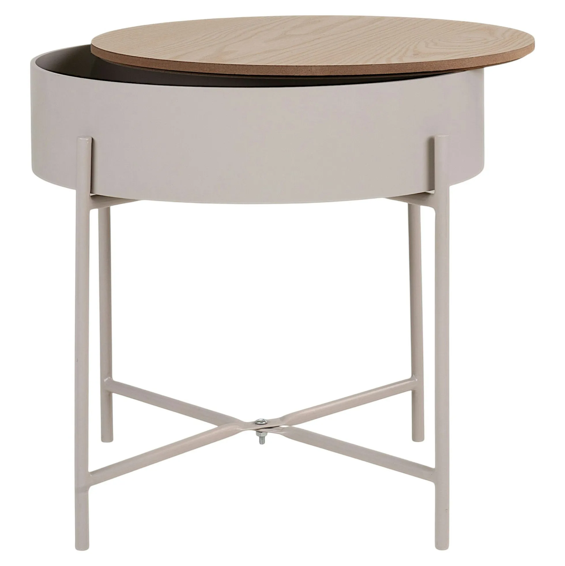 Bout de canapé métal beige plateau effet bois ODENSE
