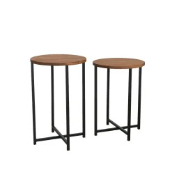 Bout de canapé rond - bois marron, métal (lot de 2) LINARES