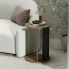 Bout de canapé rond décor bois foncé pied métal MARFA