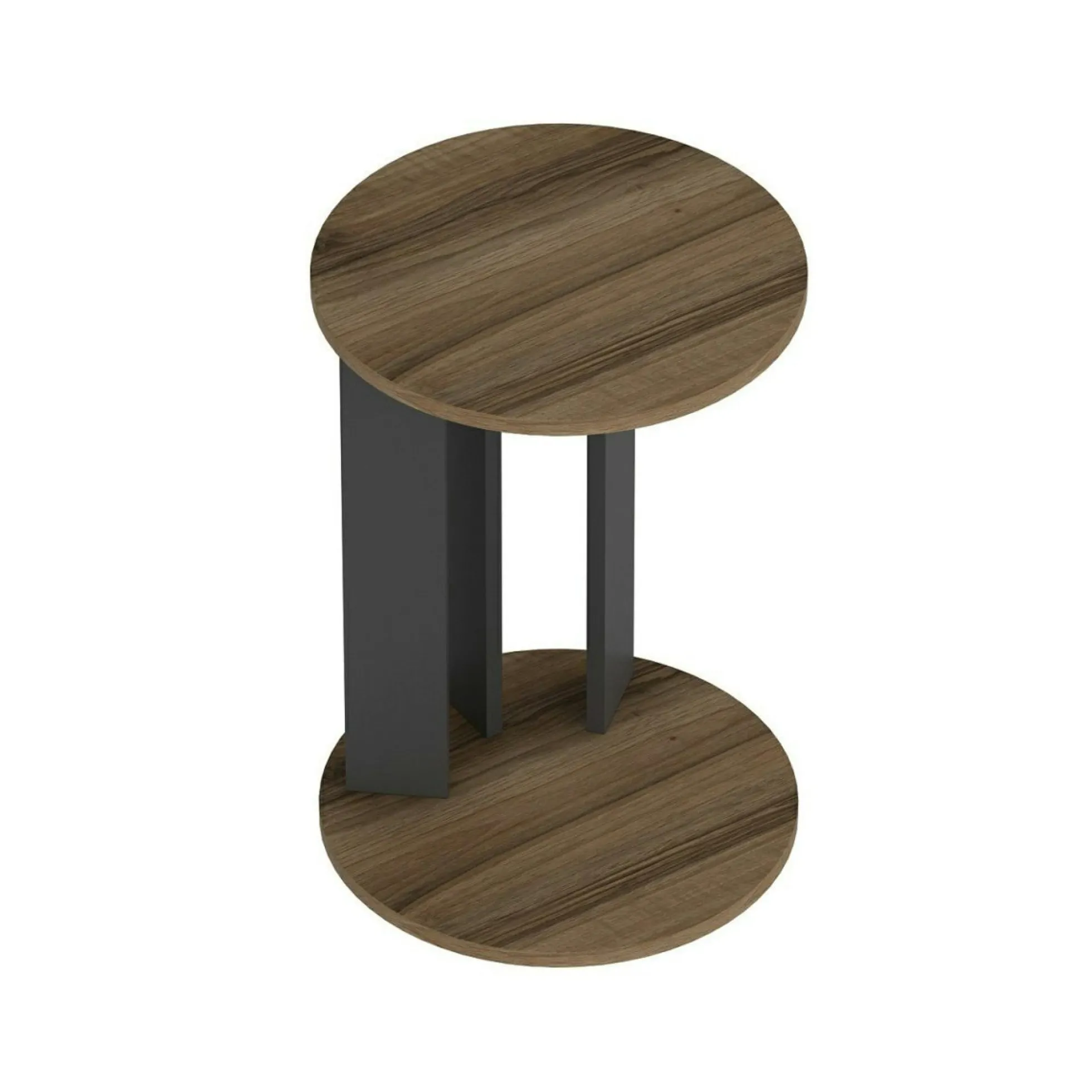 Bout de canapé rond décor bois foncé pied métal MARFA