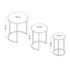 Bout de canapé rond effet marbre noir (lot de 3) JENA