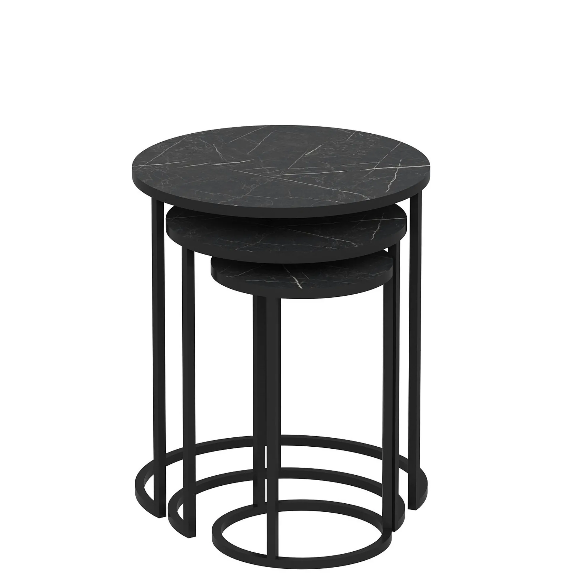 Bout de canapé rond effet marbre noir (lot de 3) JENA