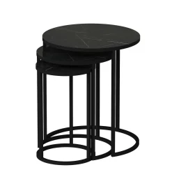 Bout de canapé rond effet marbre noir (lot de 3) JENA
