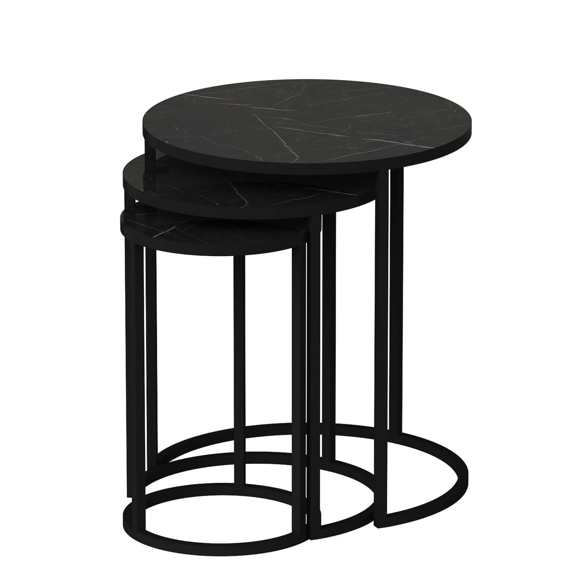 Bout de canapé rond effet marbre noir (lot de 3) JENA