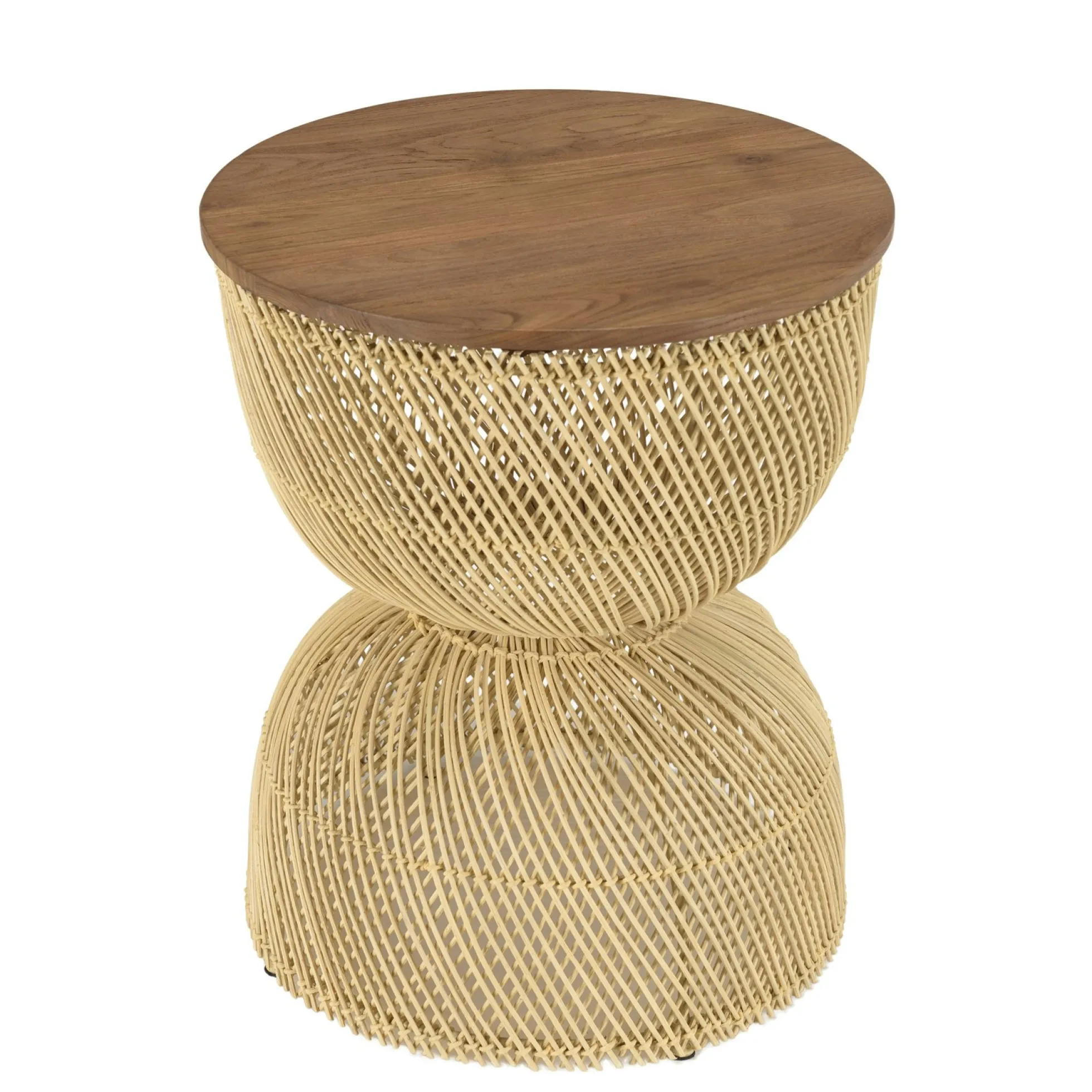 Bout de canapé rond en rotin beige plateau bois 41 cm SWING