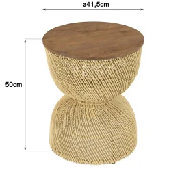 Bout de canapé rond en rotin beige plateau bois 41 cm SWING