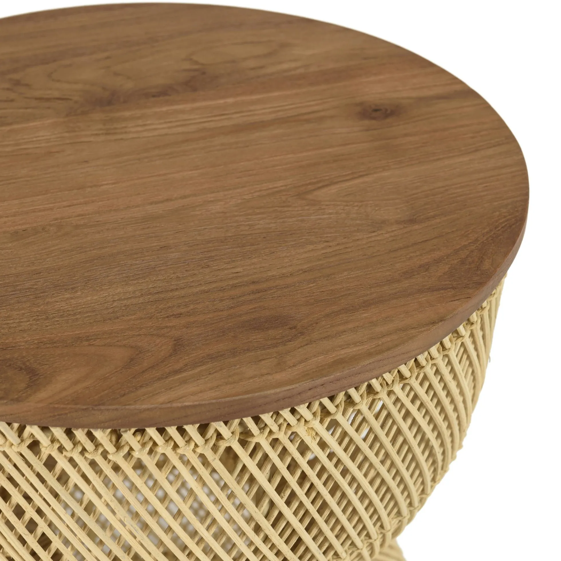 Bout de canapé rond en rotin beige plateau bois 41 cm SWING