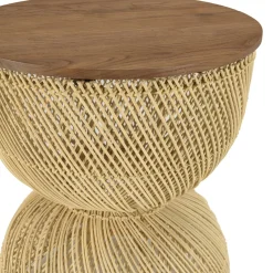 Bout de canapé rond en rotin beige plateau bois 41 cm SWING