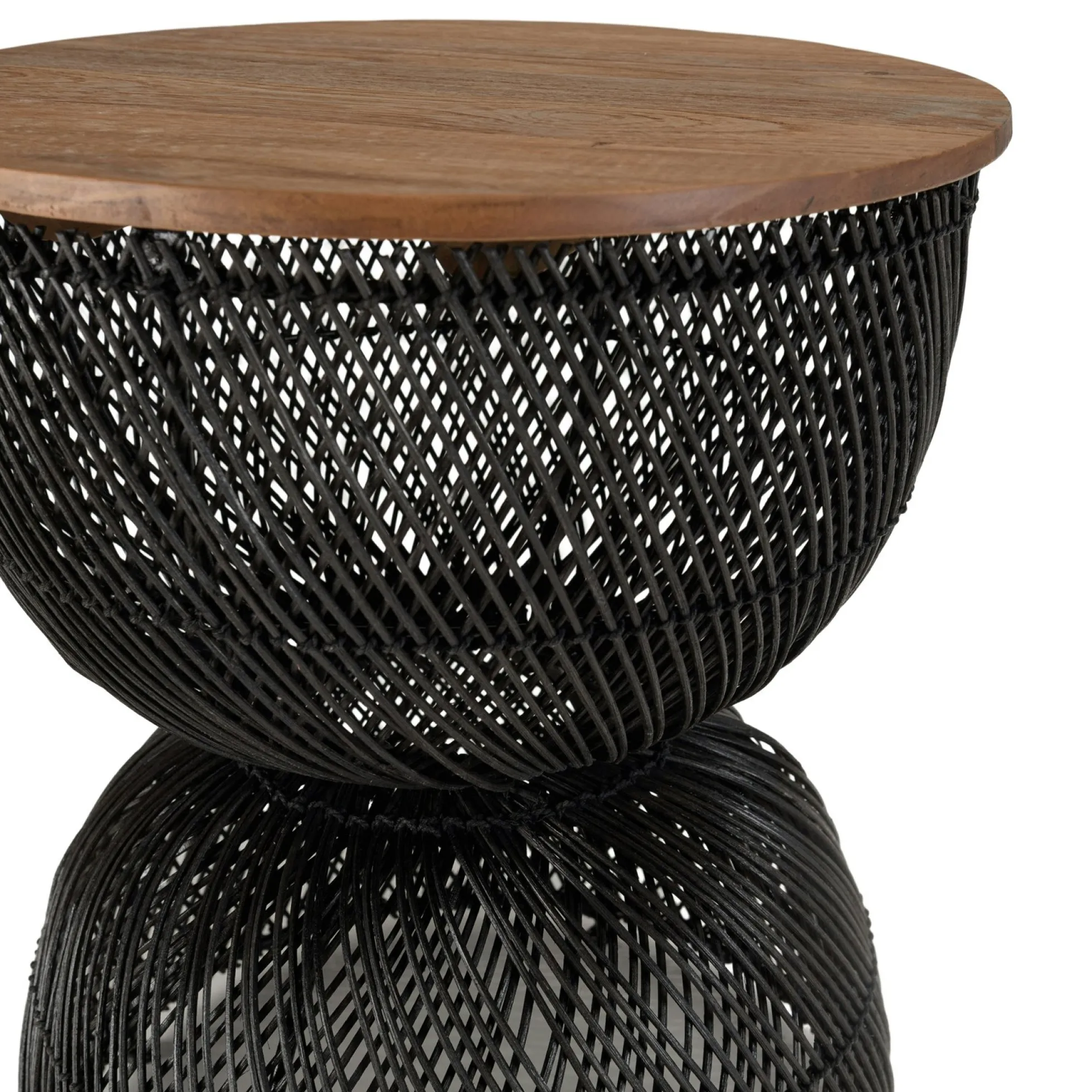 Bout de canapé rond en rotin noir plateau bois 41 cm SWING