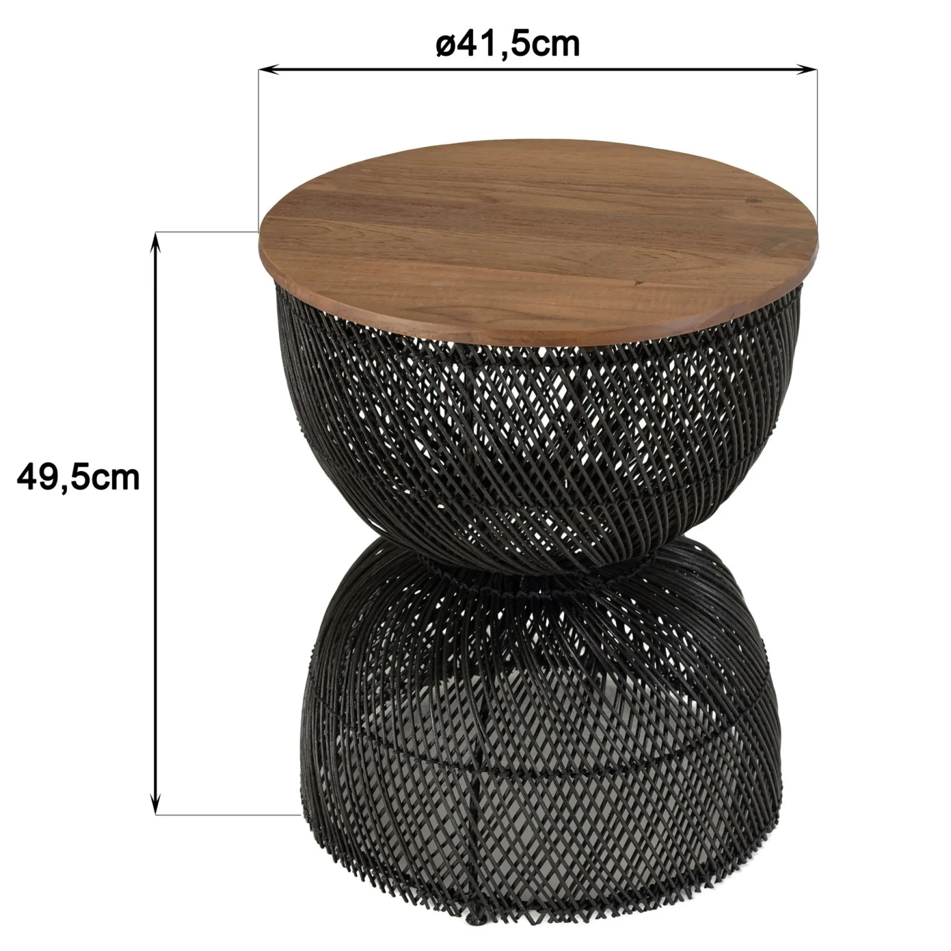 Bout de canapé rond en rotin noir plateau bois 41 cm SWING
