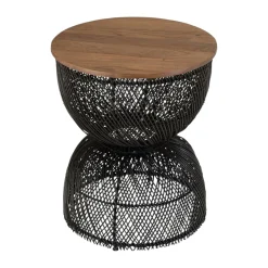 Bout de canapé rond en rotin noir plateau bois 41 cm SWING