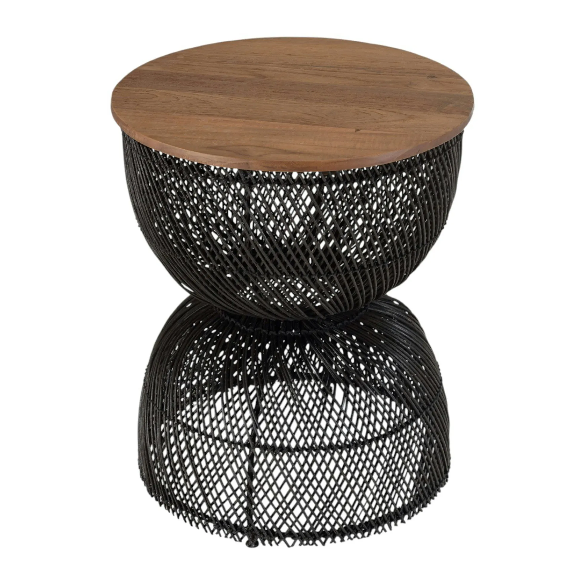 Bout de canapé rond en rotin noir plateau bois 41 cm SWING