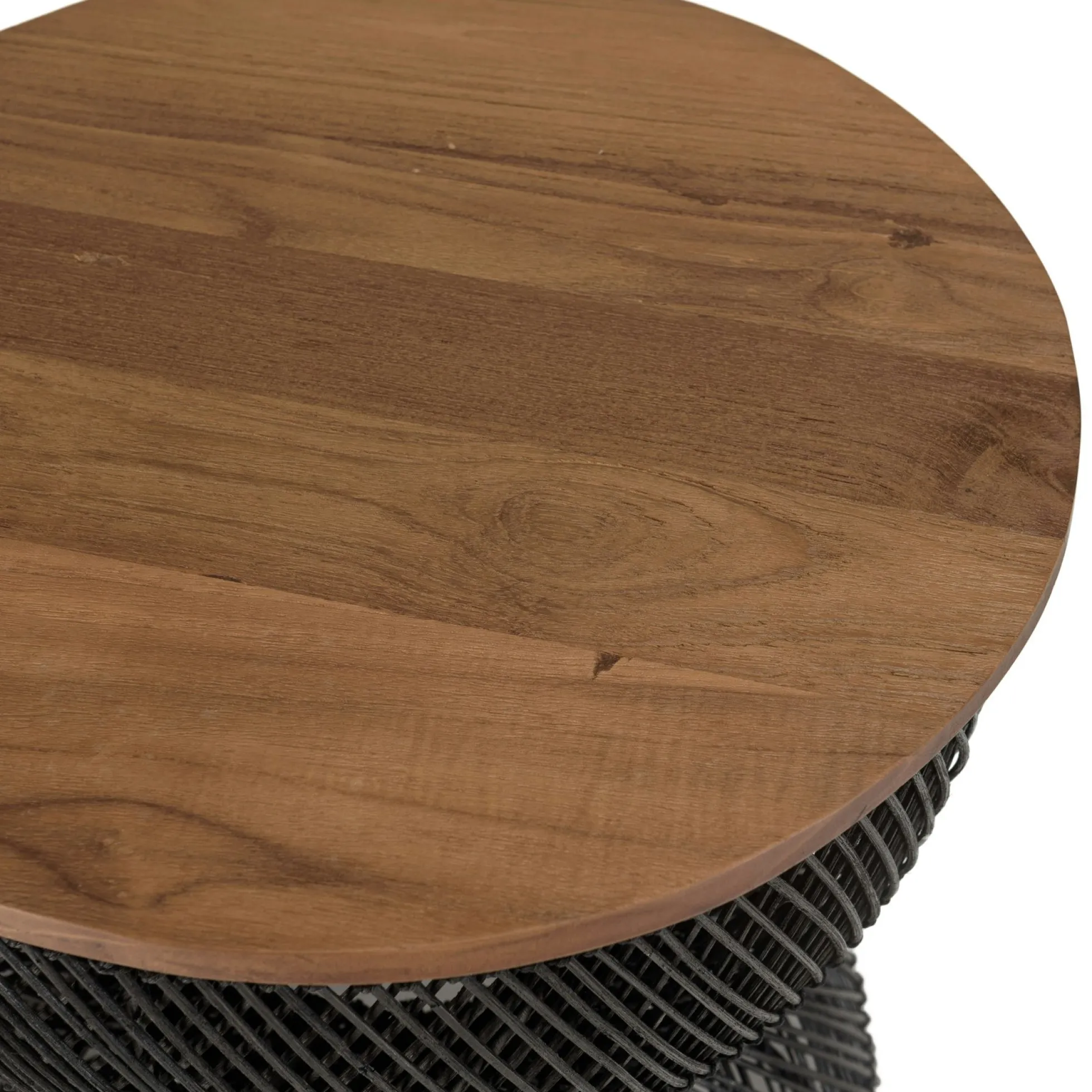 Bout de canapé rond en rotin noir plateau bois 41 cm SWING