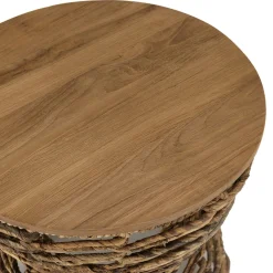 Bout de canapé rond forme sablier bois et cannage tressé SWING