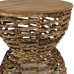 Bout de canapé rond forme sablier bois et cannage tressé SWING