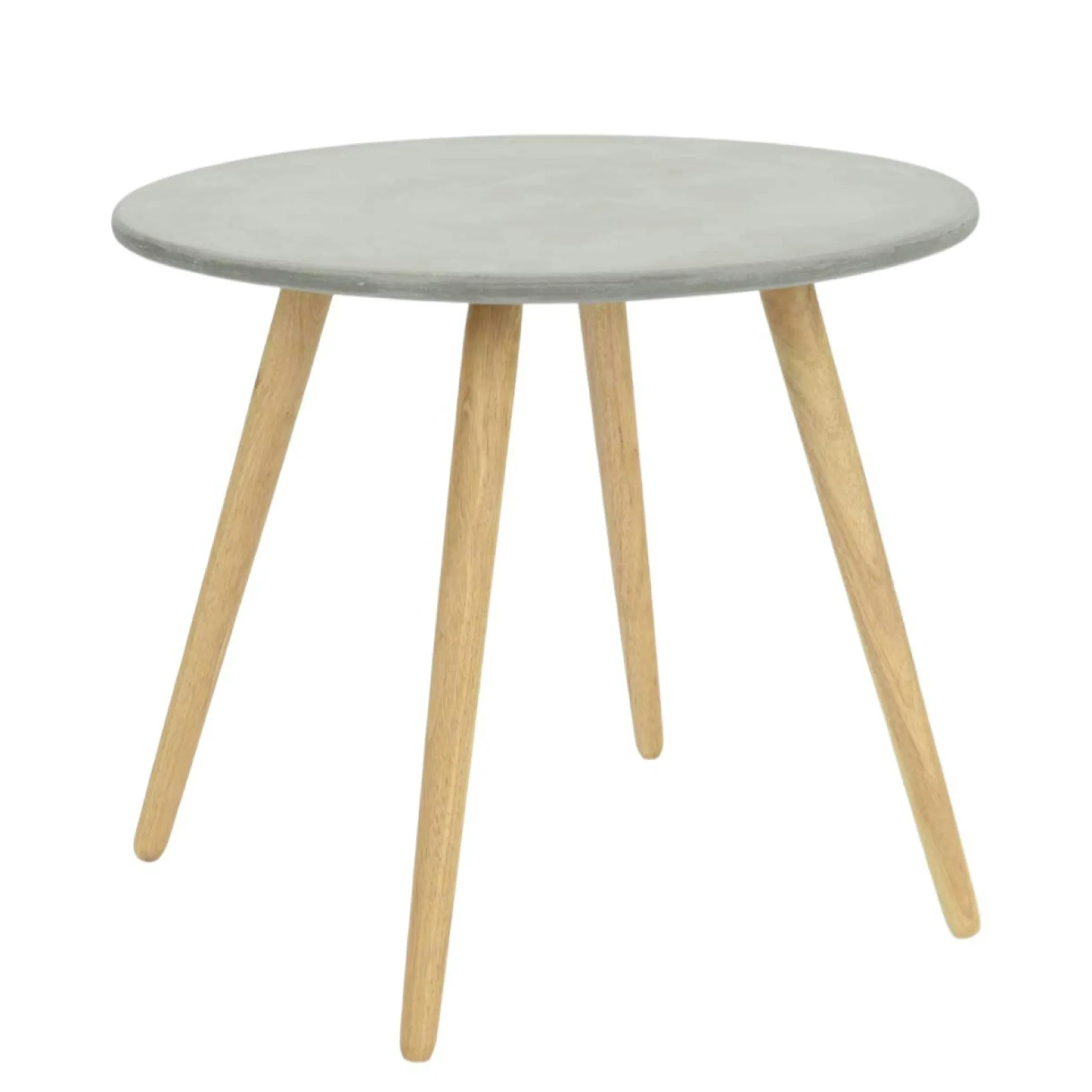 Bout de canapé rond pieds bois et plateau béton D65xH57cm