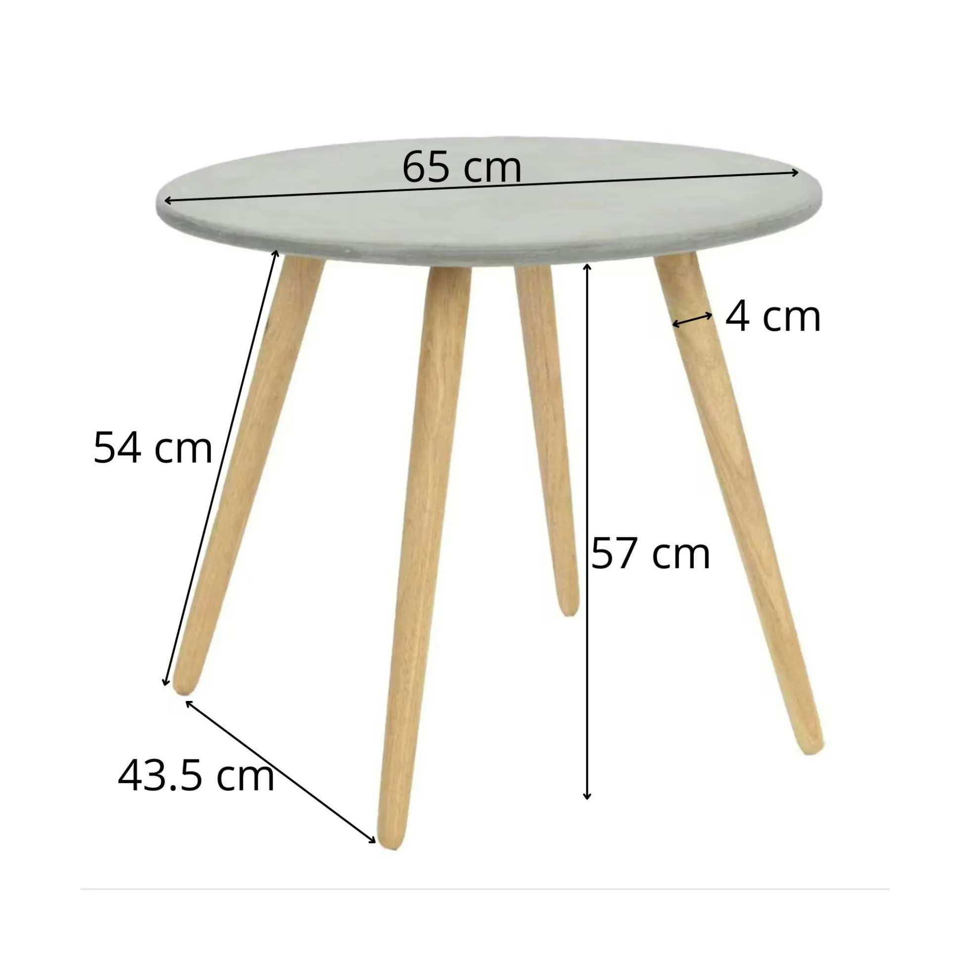 Bout de canapé rond pieds bois et plateau béton D65xH57cm